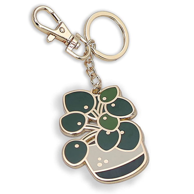Custom Metal Enamel Keychain Keychain Emas Key Chain Plant Lover Hadiah Pemegang Kunci Kereta